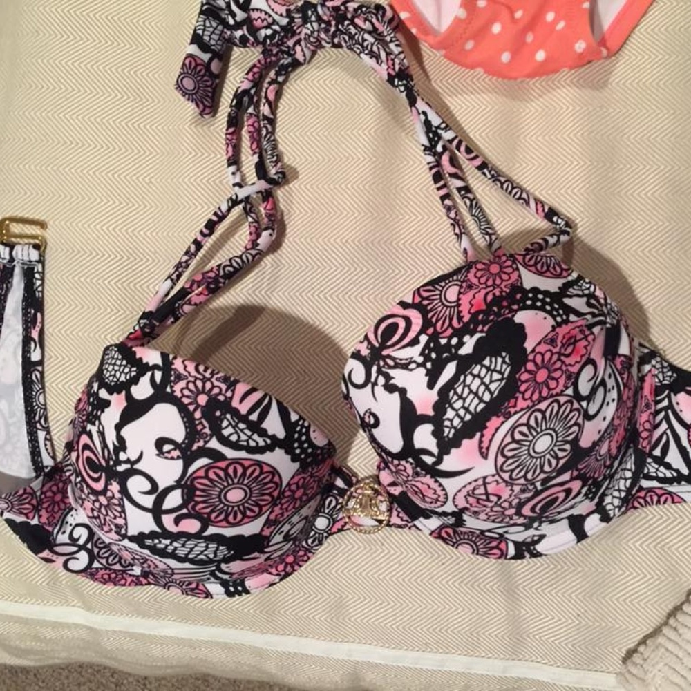 black/pink/white bikini top